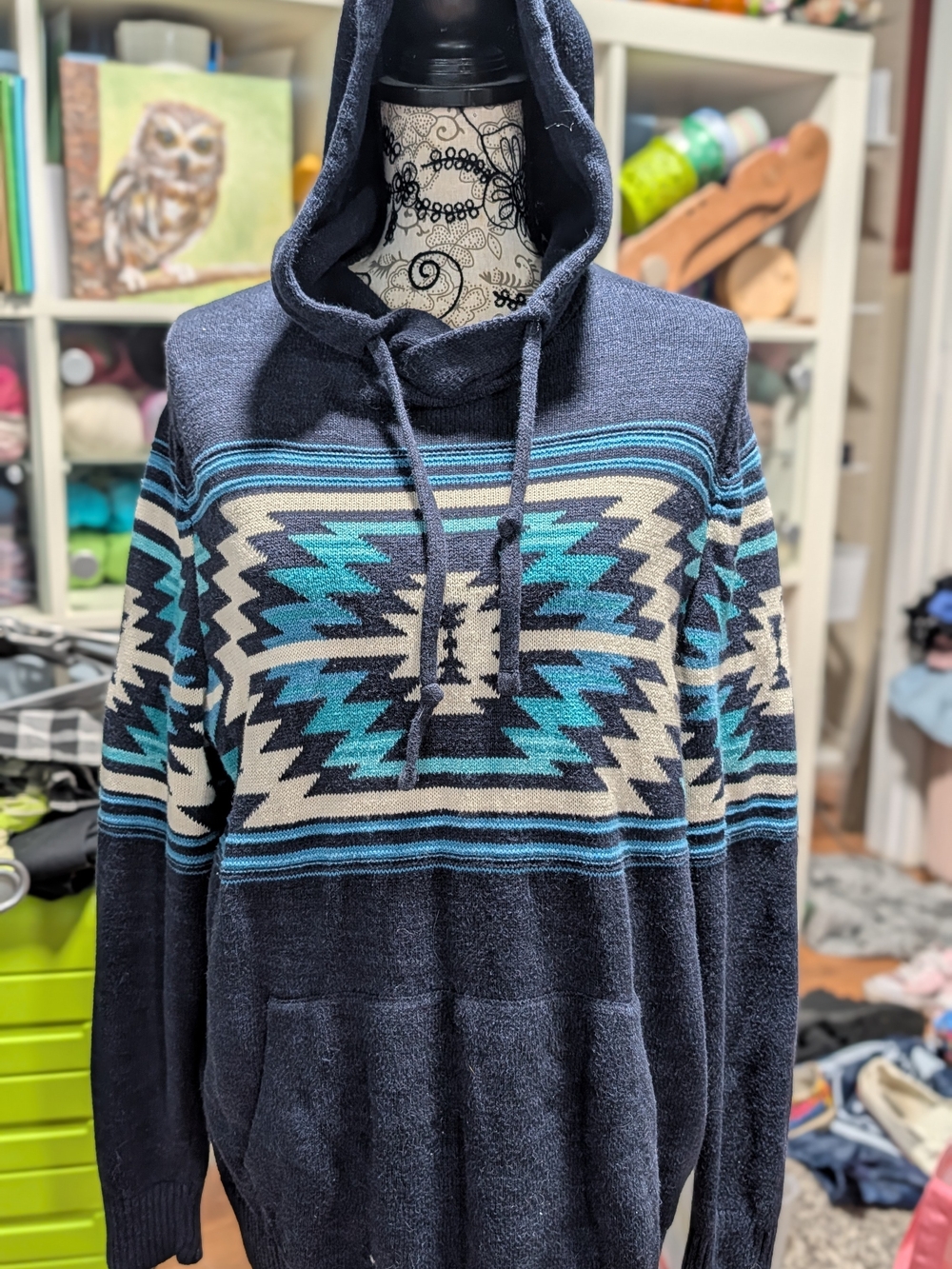 American Eagle Navy Knit Hooded Sweater